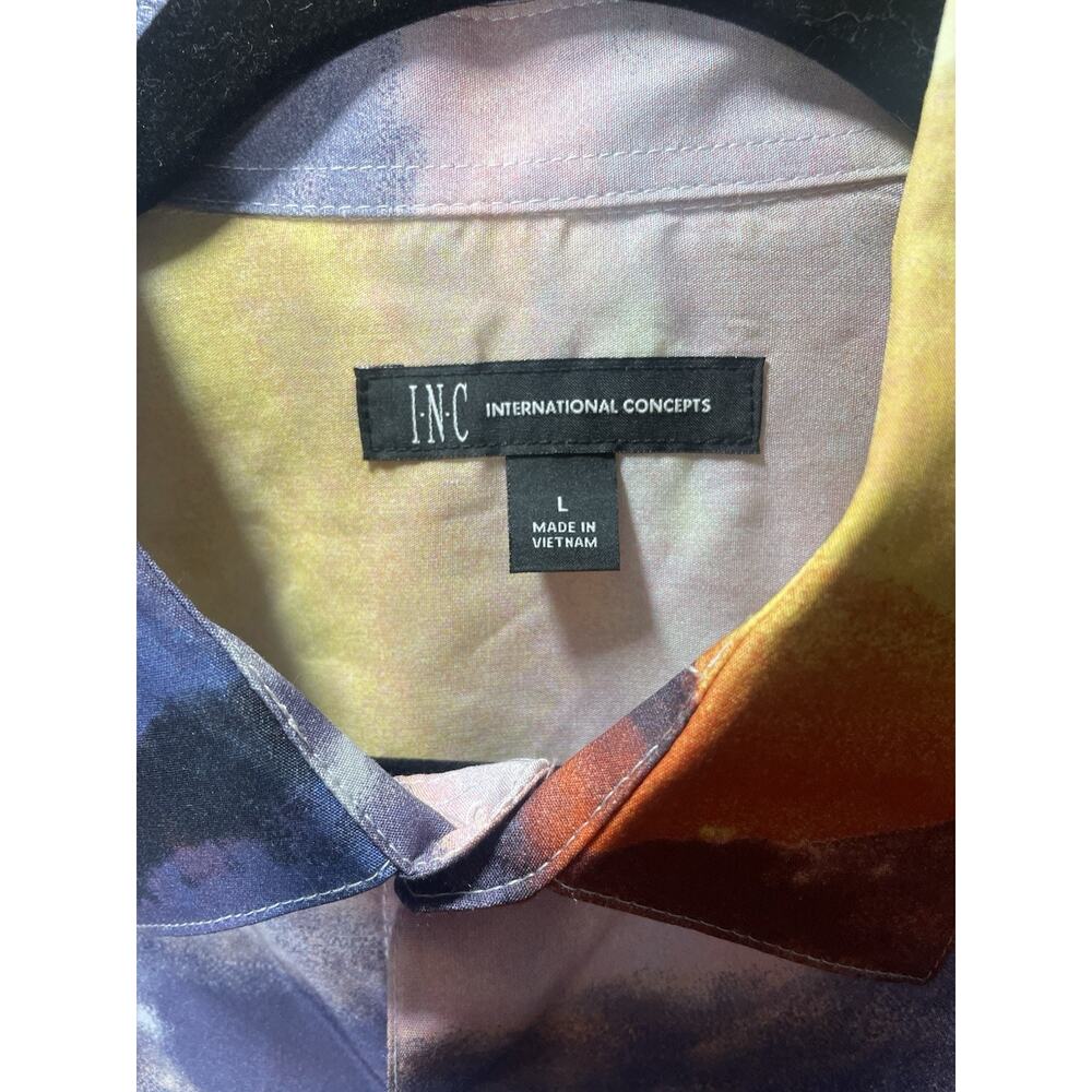 INC Unisex Shirt Lightweight Large Button Down Unique Sunset Watercolor design - Picture 5 of 11